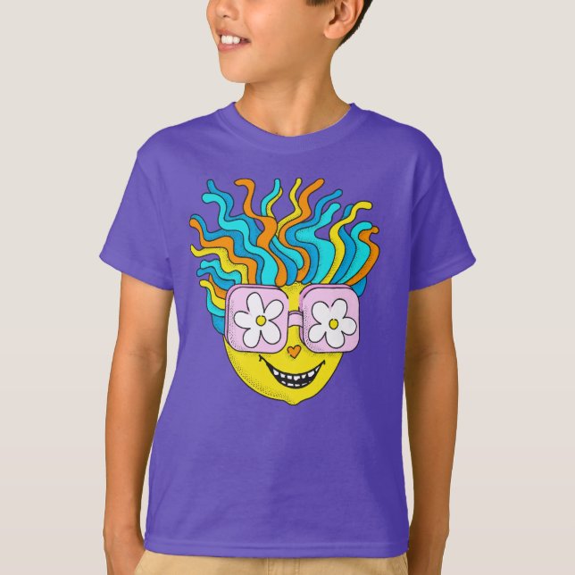 T-shirt Sympathique caractère souriant avec lunettes roses (Devant)