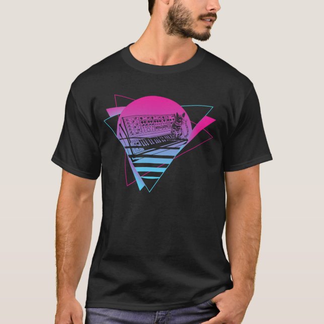T-shirt Synthétiseur modulaire Analog Vaporwave Techno Cat (Devant)
