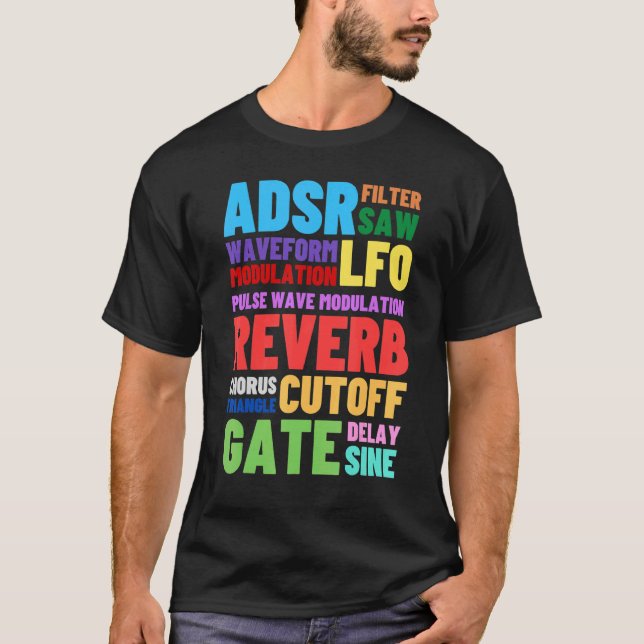 T-shirt Synthétiseur modulaire analogique Mots Techno Rave (Devant)