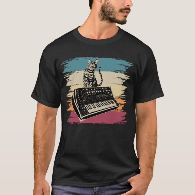 T-shirt Synthétiseur modulaire Musique électronique Chat a (Devant)