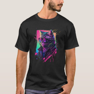 T-shirt Synthwave Chat esthétique Vaporwave Cat 90s Rétro