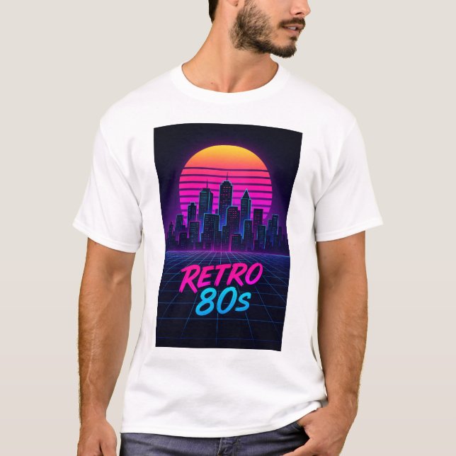 T-shirt Synthwave City Skyline 80s rétro (Devant)