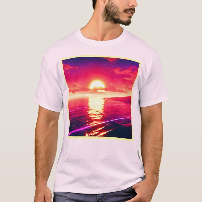T-shirt Synthwave numérique Sunset Sea Reflection (Devant)