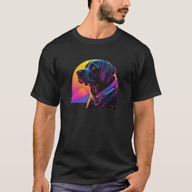 T-shirt Synthwave rayé noir Labrador esthétique (Devant)