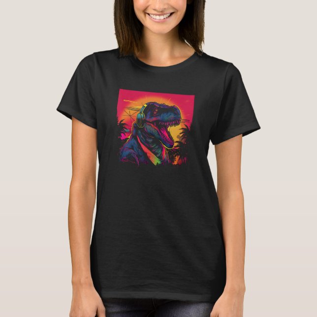 T-shirt Synthwave Retro Dinosaur T-Rex Synthwave 80s Cultu (Devant)