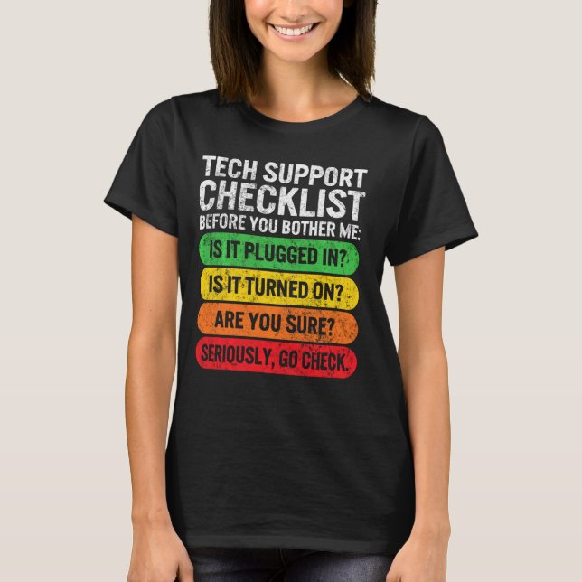 T-shirt Sysadmin Tech Support Checklist Programmer Geek De (Devant)