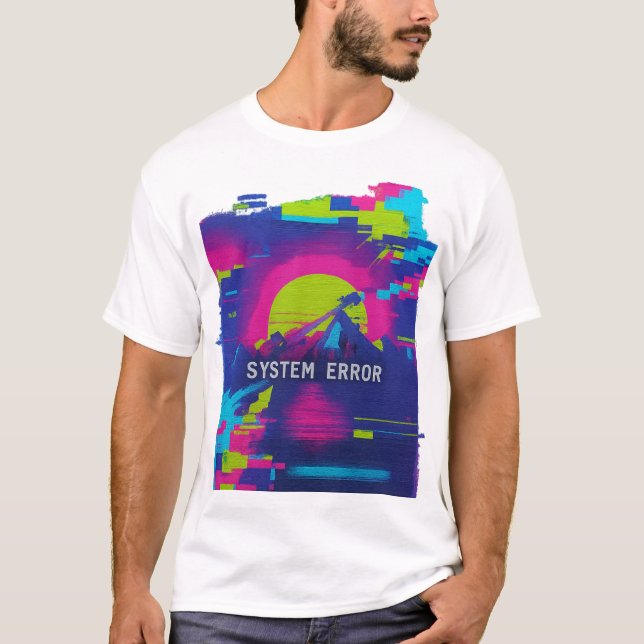 T-shirt SYSTEM ERROR – Glitch Sunset Mountains (Devant)