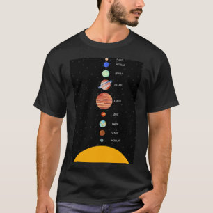 T-shirt Système solaire avec l'écriture des noms des