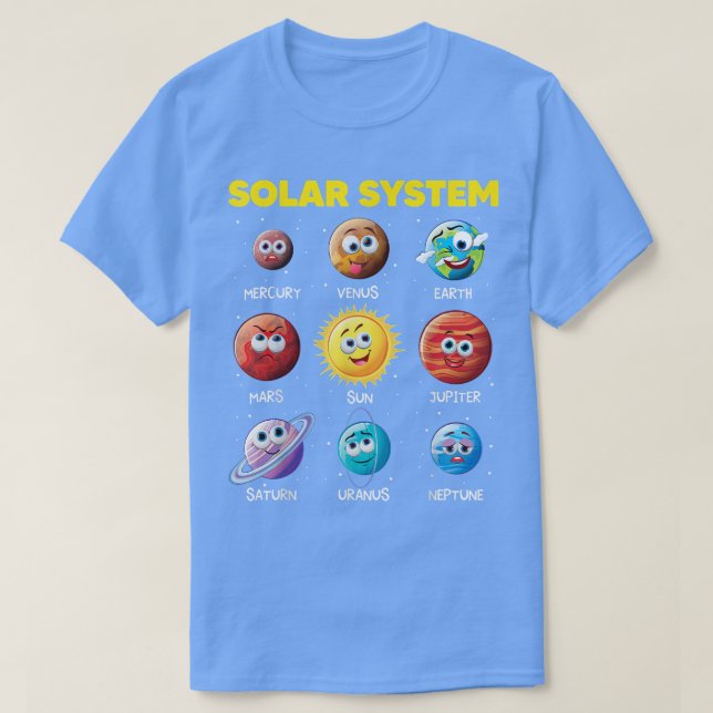 T-shirt Système solaire mignon Funny Planète Visages Space (Design devant)