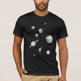 T-shirt Système solaire noir et blanc dans l'espace