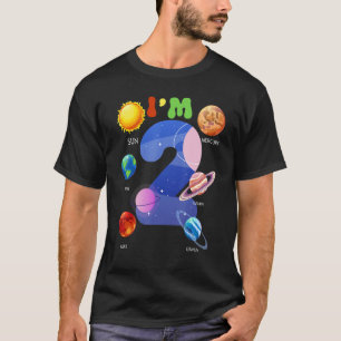 T-shirt Système Solaire Planètes mignonnes 2 Ans 2e Annive