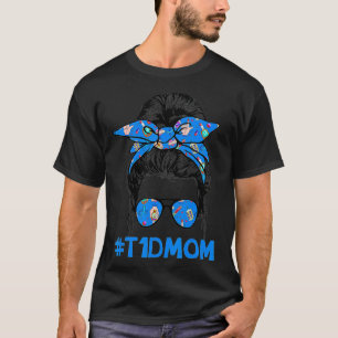 T-shirt T1D Maman Messy Bun Diabète Sensibilisation Fière