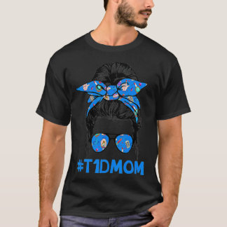 T-shirt T1D Maman Messy Bun Diabète Sensibilisation Fière 