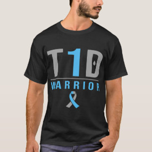 T-shirt T1D Warrier Blue Grey Ribbon Type 1 Diabète Aware