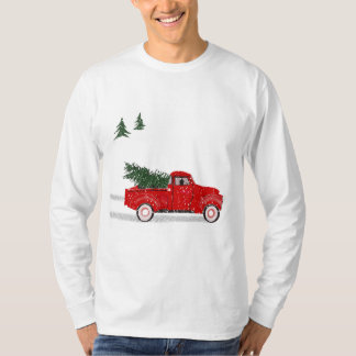 T-shirt T de Noël pour hommes, petit camion rouge