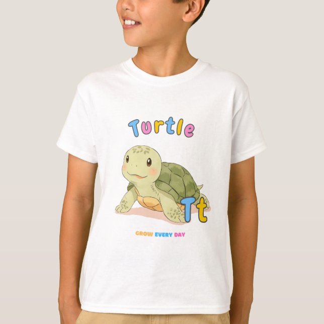 T-shirt “T is for Turtle” Alphabet Tee – Grow Every Day (Devant)
