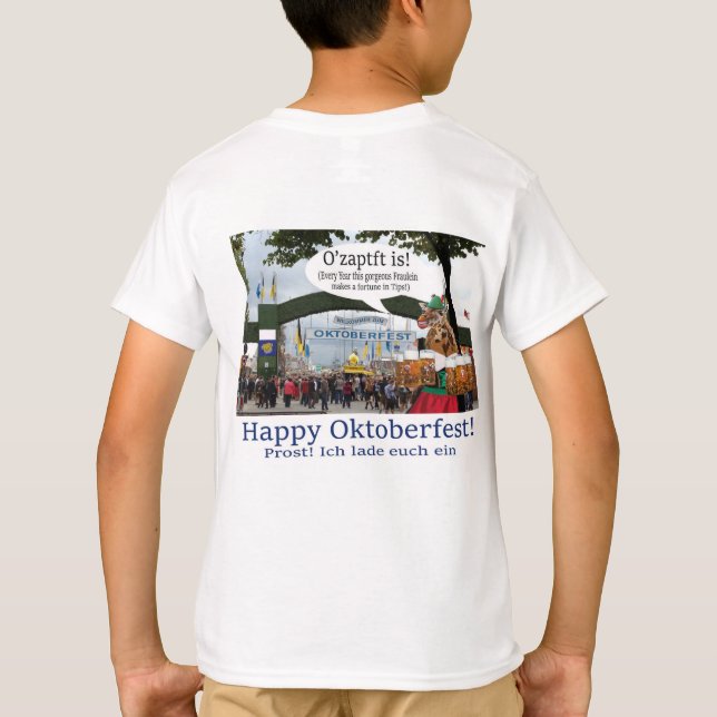 T-shirt t. pour les enfants. Joyeuse Oktoberfest. girafe f (Dos)