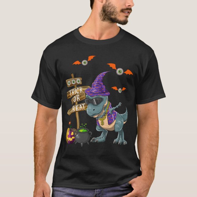 T-shirt T-Rex Dabbing Dinosaur Rapper Trick Ou Treat (Devant)