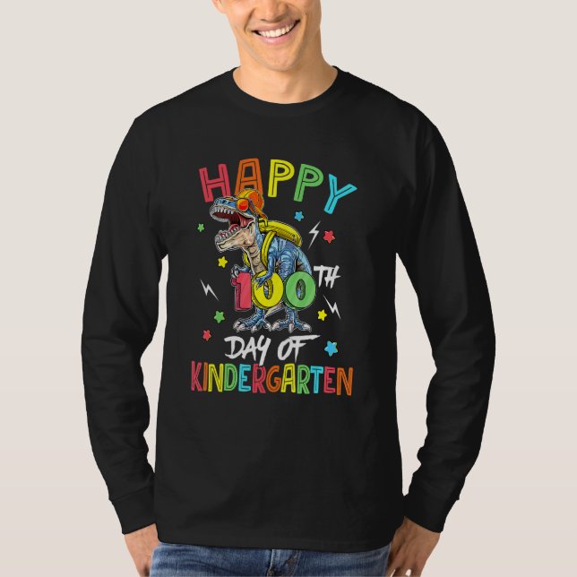 T-shirt T Rex Dinosaur 100 Days Of Kindergarten 100th Day  (Devant)