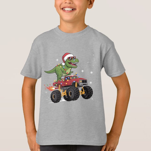 T-shirt T-Rex Dinosaur Camion Monster de Noël (Devant)