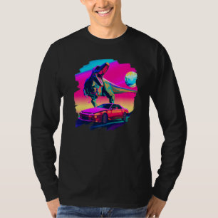 T-shirt T Rex Dinosaur Chasse Voiture De Sport Dans L'Espa