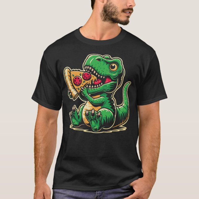 T-shirt T-Rex Dinosaur Eating Pizza Funny Dino Lover (Devant)