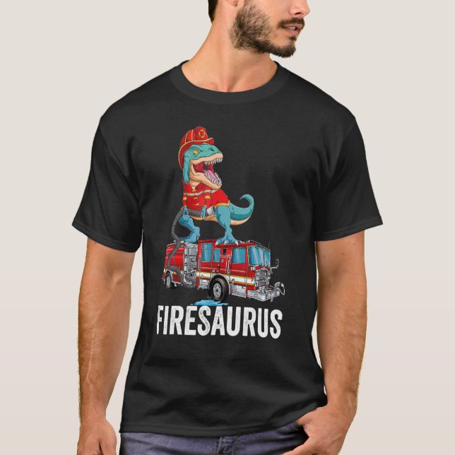 T-shirt T Rex Dinosaur Firefighter Fireman Firefighting Fi (Devant)