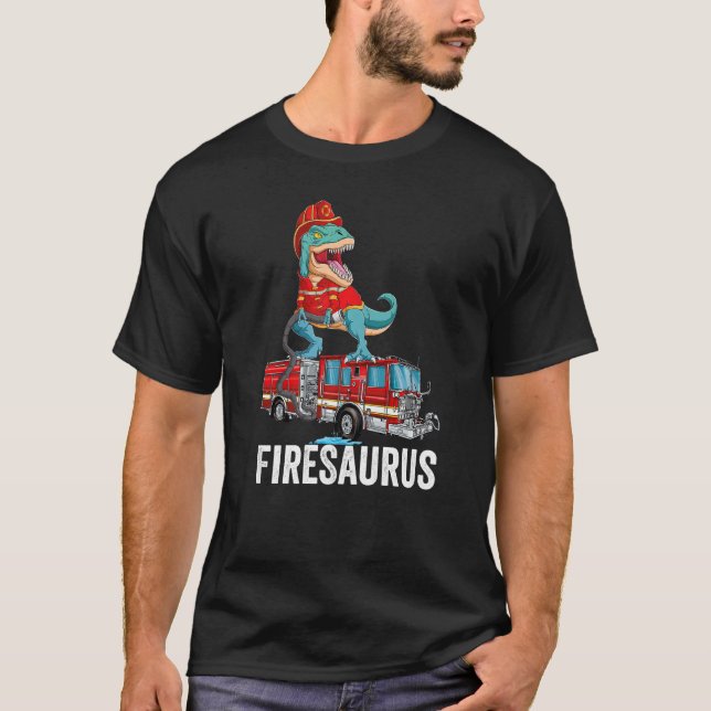 T-shirt T Rex Dinosaur Firefighter Fireman Firefighting Fi (Devant)