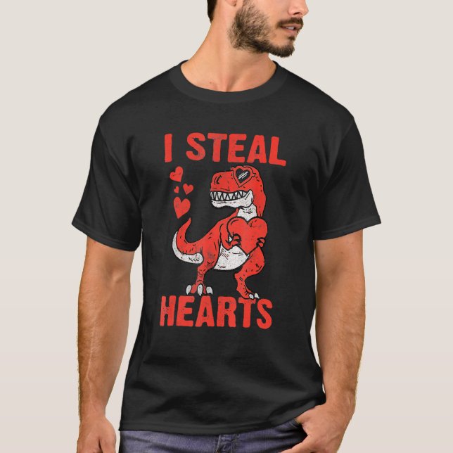 T-shirt T Rex Dinosaur I Steal Hearts Valentines Day Boy K (Devant)