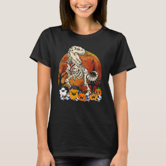 T-shirt T Rex Dinosaur Skeleton Pumpkins Ghost Halloween C