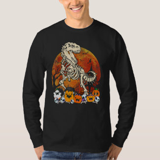 T-shirt T Rex Dinosaur Skeleton Pumpkins Ghost Halloween C