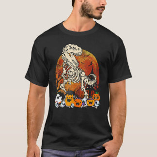T-shirt T Rex Dinosaur Skeleton Pumpkins Ghost Halloween C
