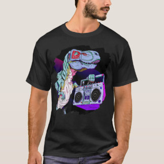 T-shirt T Rex Dinosaur Stéréo Techno Tyrannosaurus Rex Dj