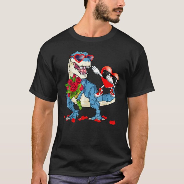T-shirt T Rex Dinosaur Valentine Dabbing Coeur Mens Garçon (Devant)