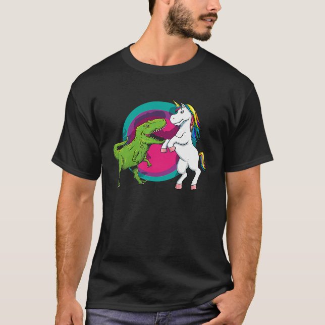 T-shirt T Rex Dinosaur VS Unicorn  Animal (Devant)