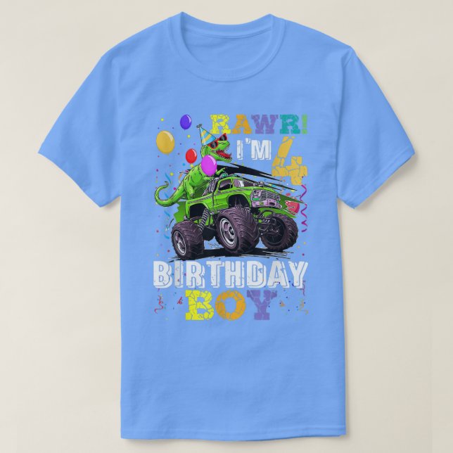 T-shirt T-Rex dinosaure Monster Truck 4e anniversaire pour (Design devant)