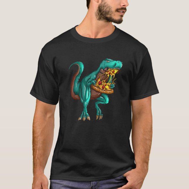 T-shirt T rex Fast Food  Tyrannosaurus Rex Eats Pizza Fan (Devant)