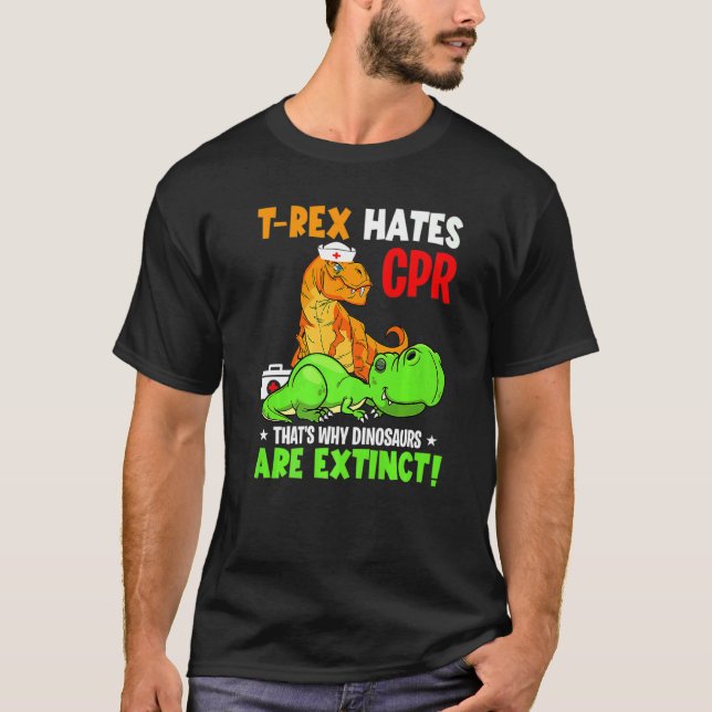 T-shirt T Rex Hates Cpr C'est pourquoi les dinosaures disp (Devant)