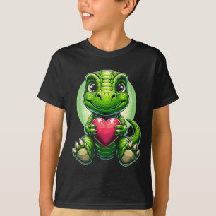 T-shirt T-rex Holding Heart Valentine's Day Cute Dinosaur