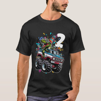 T-shirt T Rex Monster Truck 2e Anniversaire 2 ans Fête Din