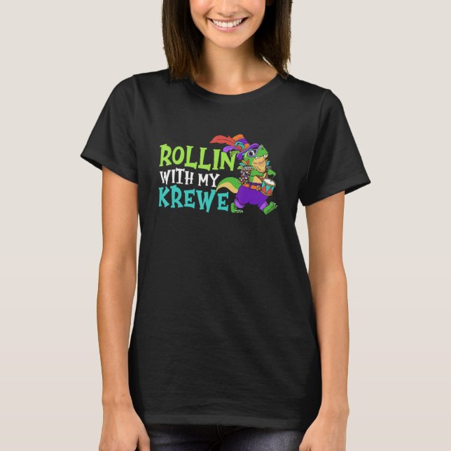 T-shirt T Rex Parade Mardi Gras Carnival Beads Rollin with (Devant)