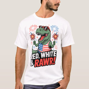 T-shirt T-Rex Patriotique Mignon 14 Juillet Rouge Blanc &