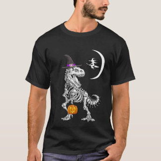 T-shirt T-Rex Skeleton Citrouille Witch Moon Halloween
