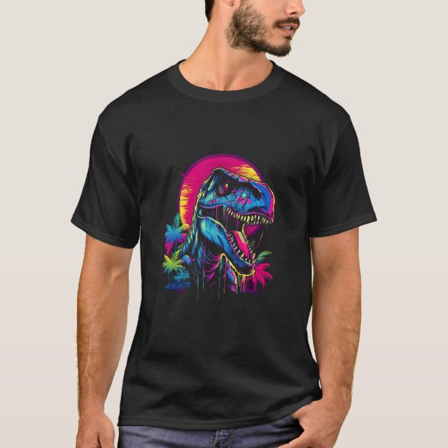 T-shirt T Rex Vaporwave Synthwave Retro 80s Aesthetic Chil (Devant)
