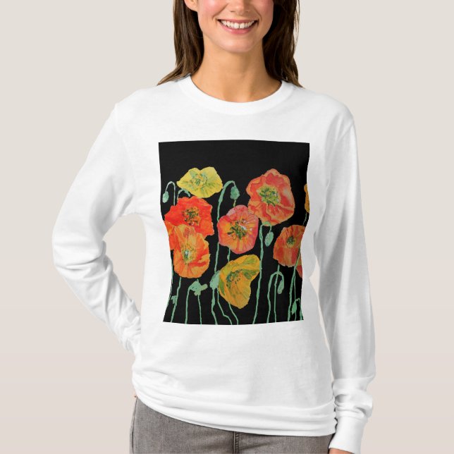 T-shirt T-S motif floral Art Poppy rouge aquarelle (Devant)