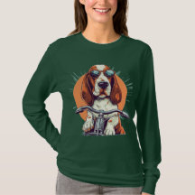 T-Shirt, basset cool caricature hound biker