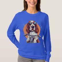 T-Shirt, basset cool caricature hound biker