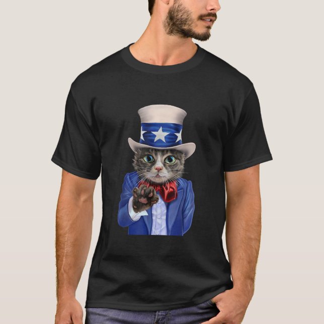 T-shirt T Shirt Cat Impersonate Oncle Sam Rejoins US Army  (Devant)