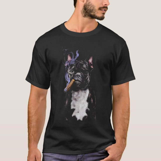 T-shirt T-shirt, cigare de tabagisme de chien de Taureau (Devant)