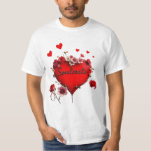 T-Shirt, Cœur rouge et fleurs, Âme sœur 
